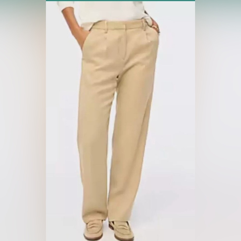 J.Crew Wide Leg Pleated Twill Trouser Pant Khaki Tan High Waist US 6